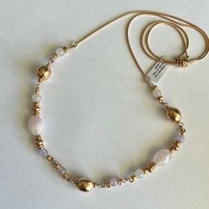 NWT Designer Amethyst, Rose & White Quartz Crystal Rose Gold Over Brass Necklace